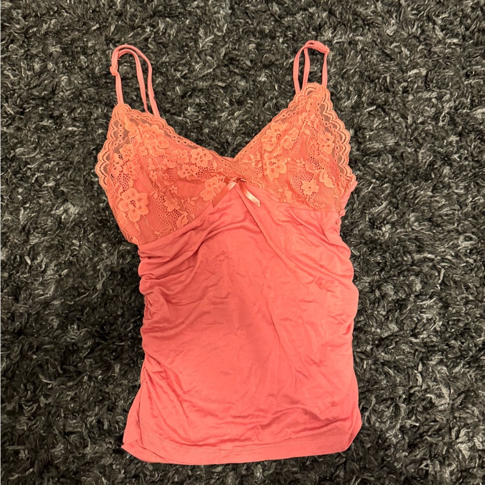 Coral Lace Trim Cami Top